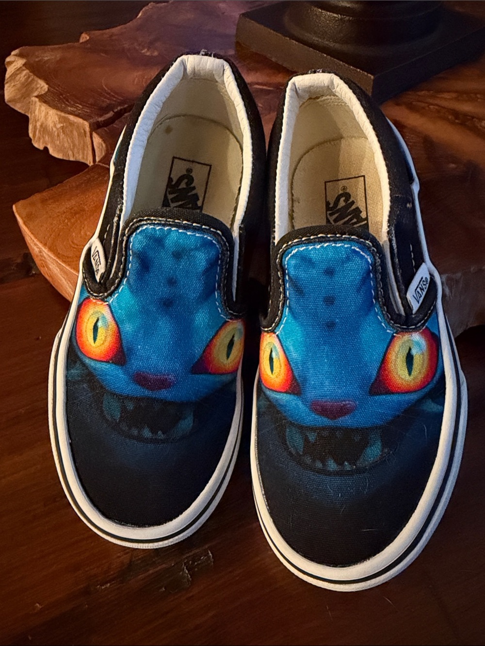 Vans Kids Slip-On Sneakers K-pop with Blue Face and Orange-Yellow Eyes 11.5